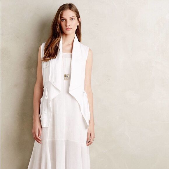 Sanctuary Sz S Drawstring linen vest in white long - Picture 1 of 7